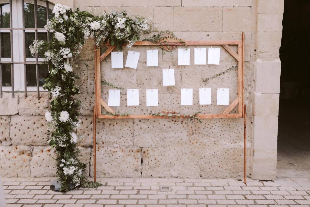 seating plan decorado con flores blancas